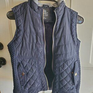 Louise Paris Navy Quilted Vest with Braided Trim & Snap Pockets